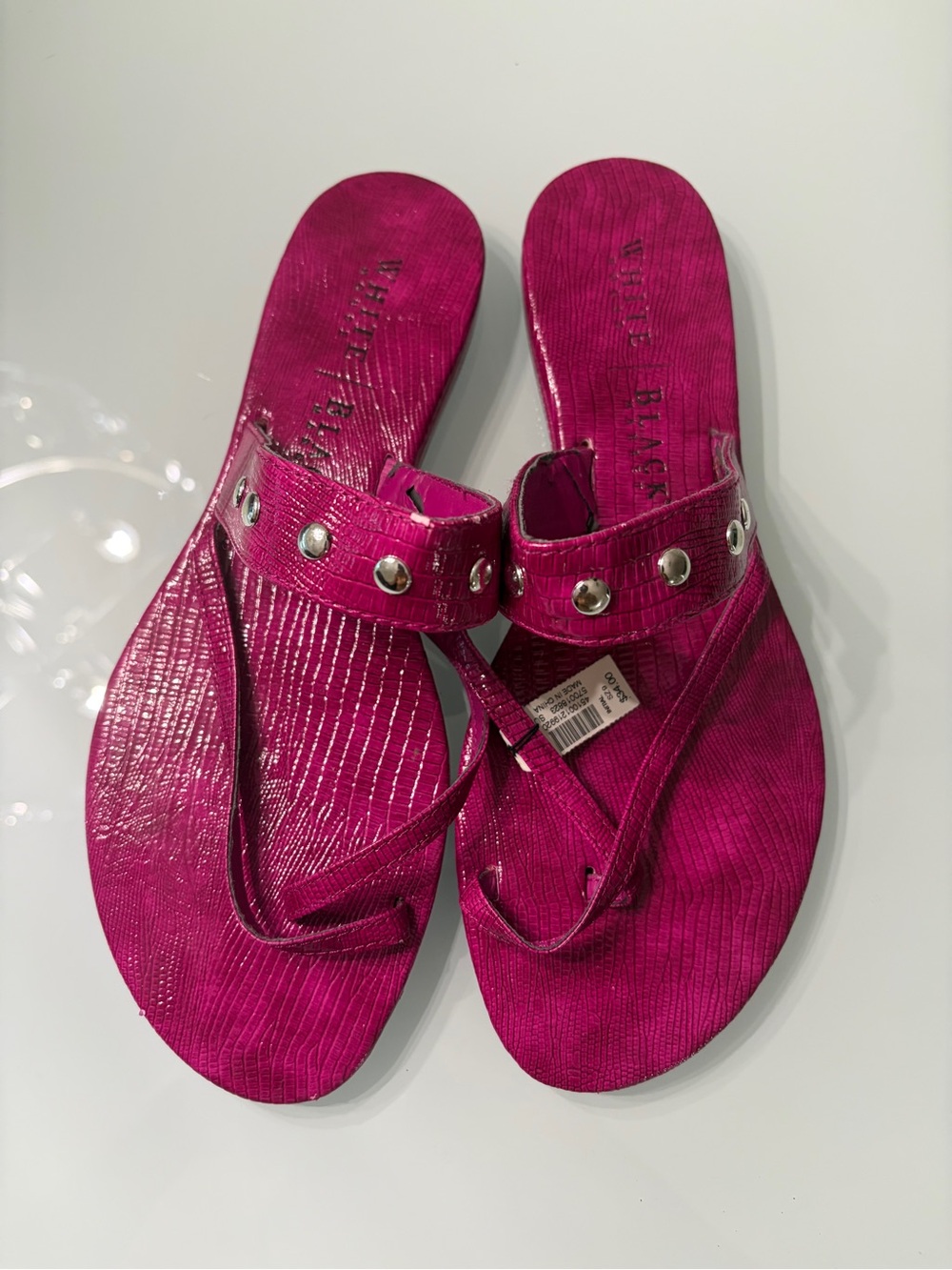 White House Black Market Fuchsia Studded Thong Sandals